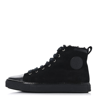 Hermes Suede Shearling Womens Jimmy High Top Sneakers 38 Black 1 of 9