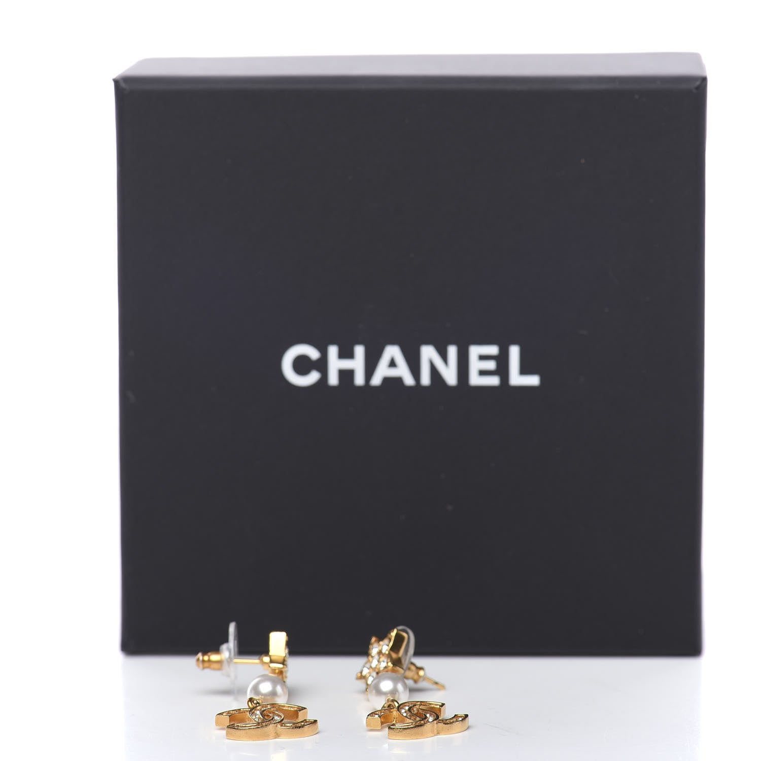 Chanel Crystal Pearl CC Star Drop Earrings Gold 5 of 5