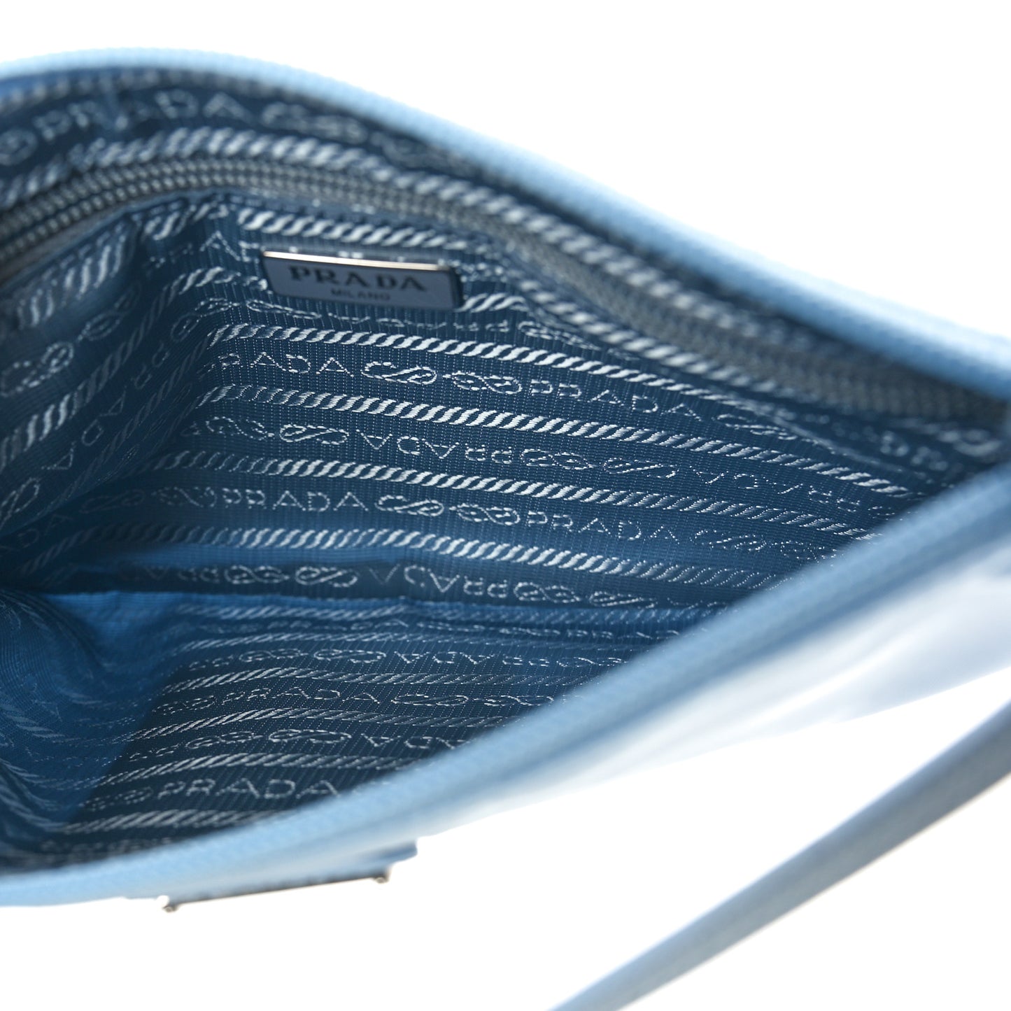 Re-Nylon Vela Saffiano Mini Pochette Bag Celeste