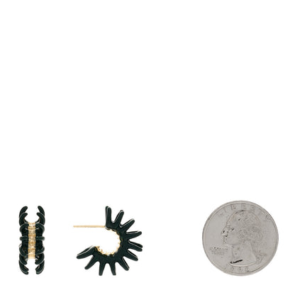 Bottega Veneta 18K Yellow Gold Sterling Silver Enamel Spine Hoop Earrings Dark Green 2 of 4