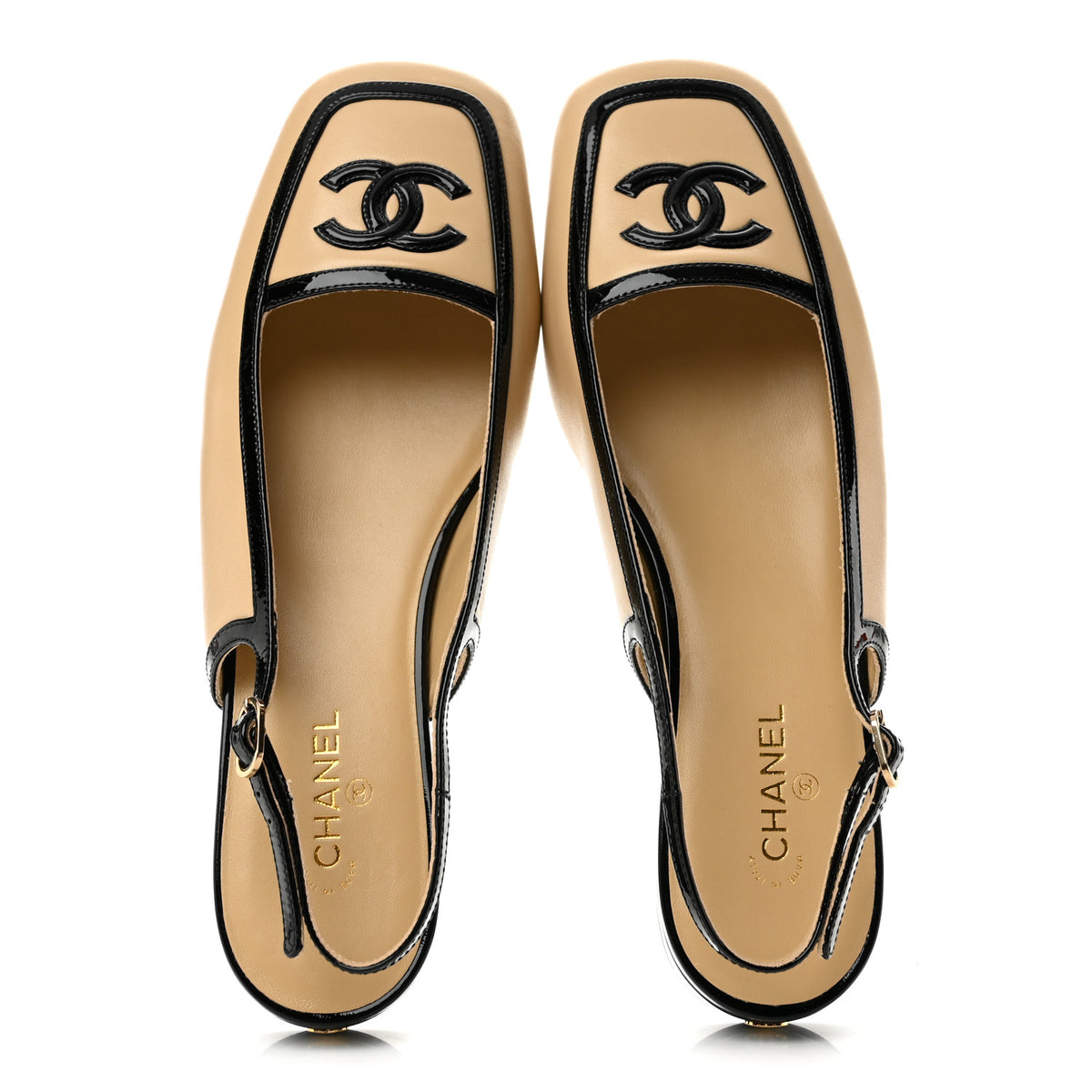 Chanel Lambskin Patent Calfskin CC Slingback Sandals 39 Beige Black 2 of 9