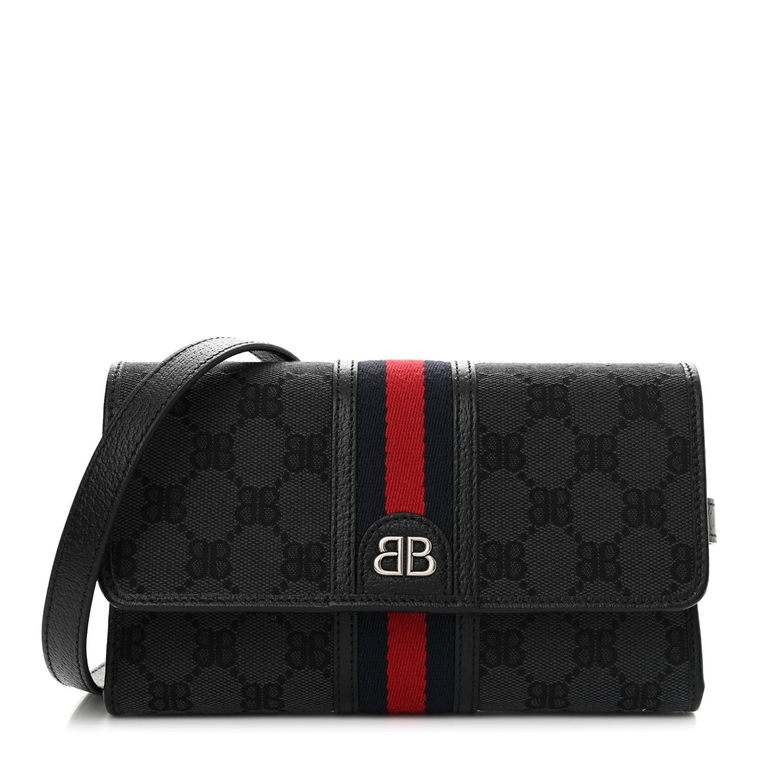 Gucci X BALENCIAGA BB Monogram Web Ophidia Crossbody Wallet Black 1 of 11