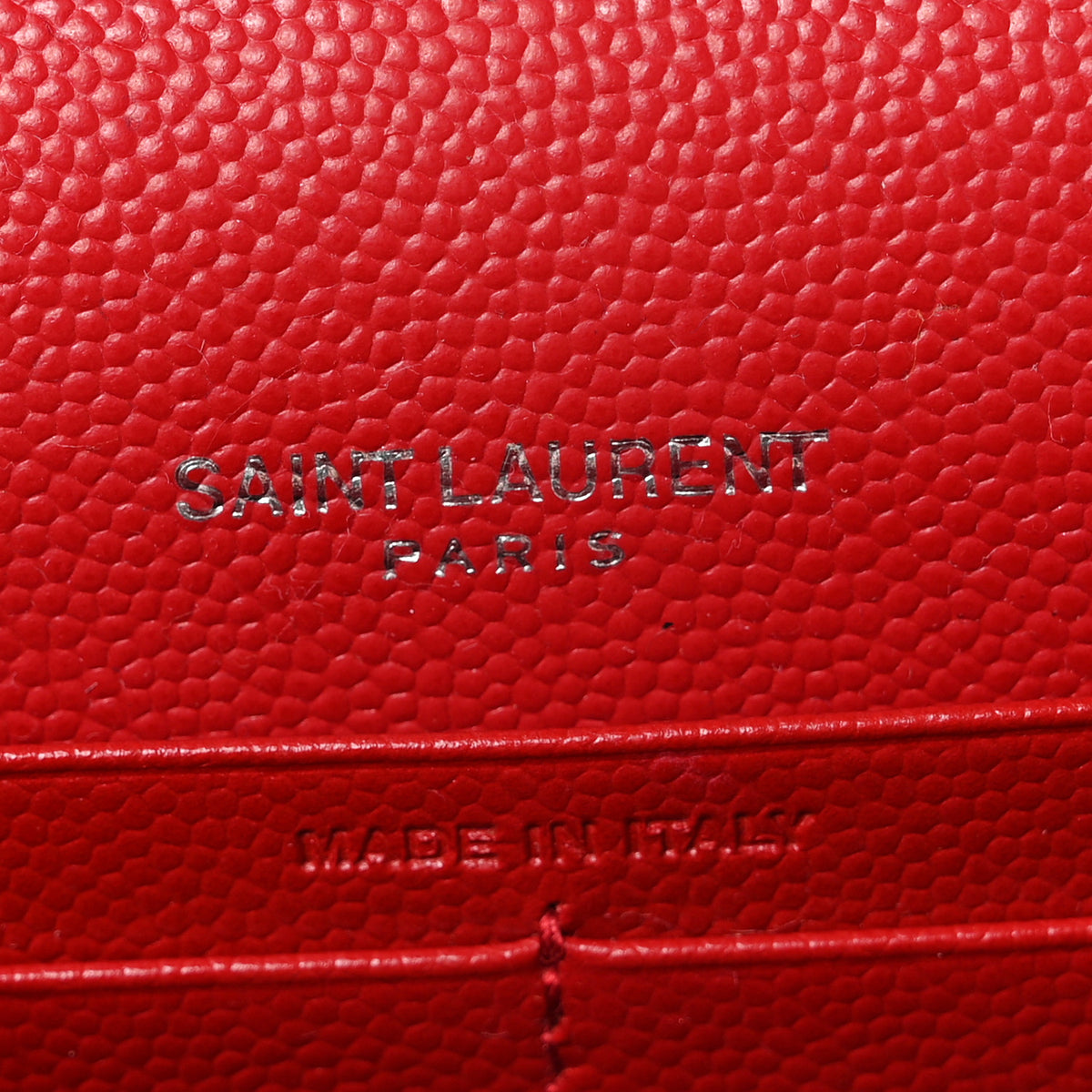 Saint Laurent Grain De Poudre Matelasse Chevron Monogram Envelope Chain Wallet  New Red 6 of 11