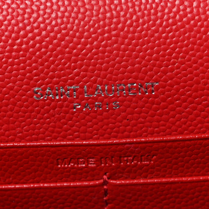 Saint Laurent Grain De Poudre Matelasse Chevron Monogram Envelope Chain Wallet  New Red 6 of 11