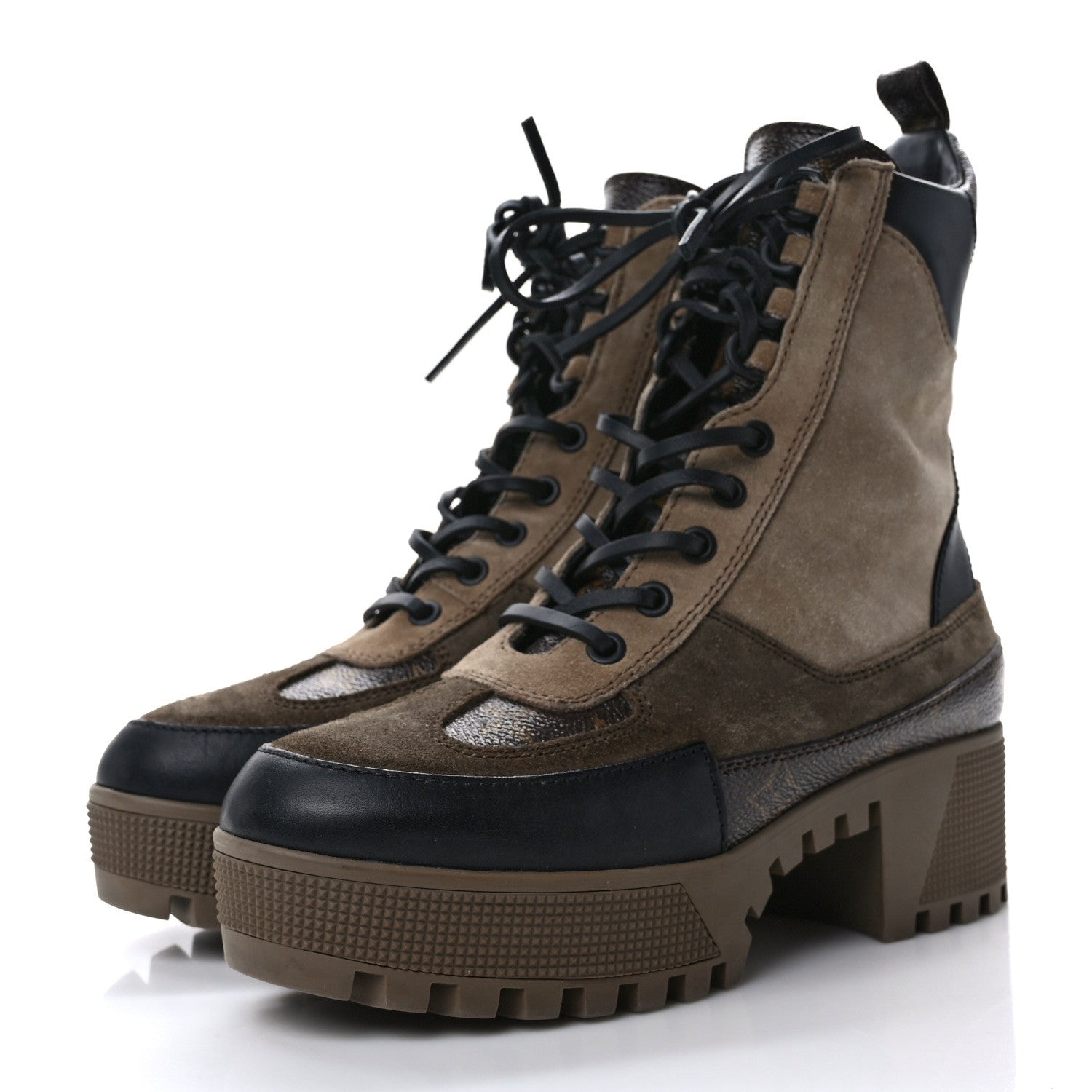 Louis Vuitton Suede Calfskin Monogram Laureate Platform Desert Boots 37 Taupe 3 of 9
