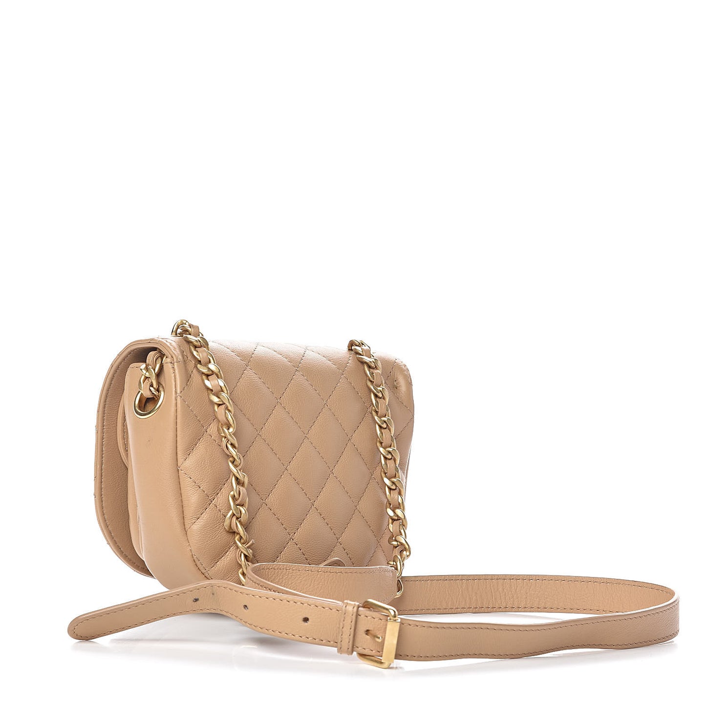 Calfskin Quilted Small Messenger Flap Beige