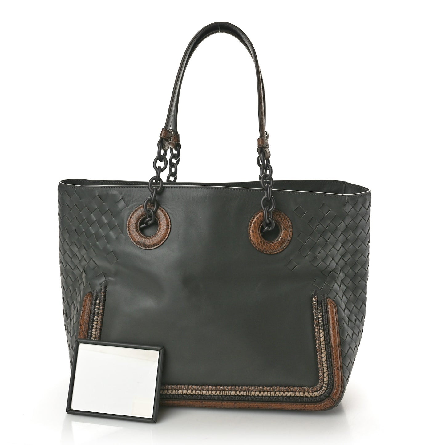Nappa Intrecciato Snakeskin Tote Gray