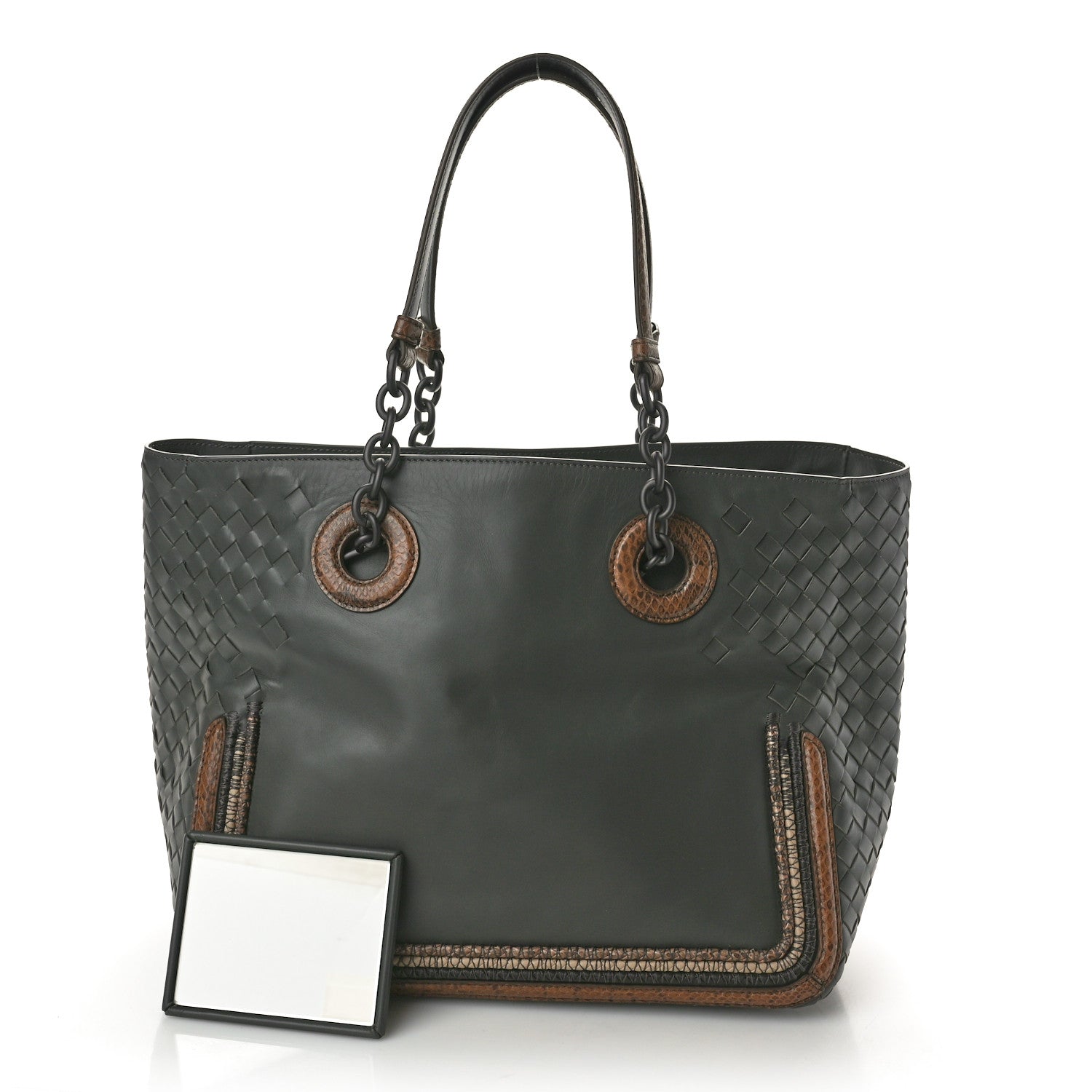 Bottega Veneta Nappa Intrecciato Snakeskin Tote Gray 3 of 13