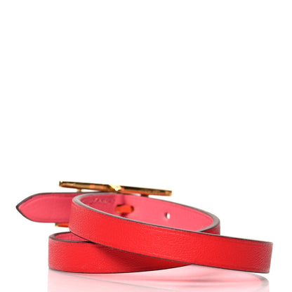 Hermes Swift Chamonix Behapi Double Tour Reversible Bracelet T1 Rose Azalee Rouge De Coeur 5 of 5