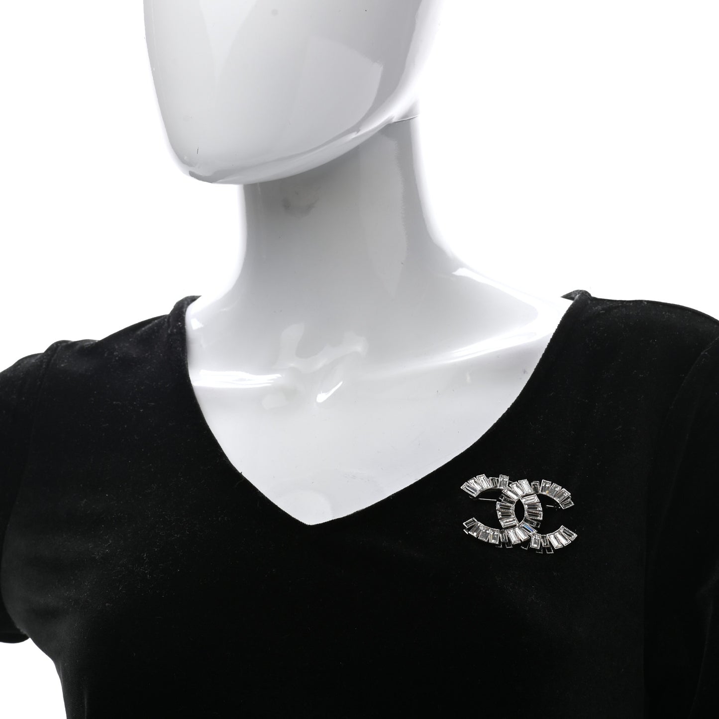 Crystal Baguette CC Brooch Silver Black