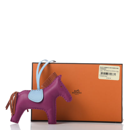 Hermes Milo Lambskin Grigri Rodeo Horse Bag Charm MM Rose Pourpre Cornaline Celeste 4 of 4