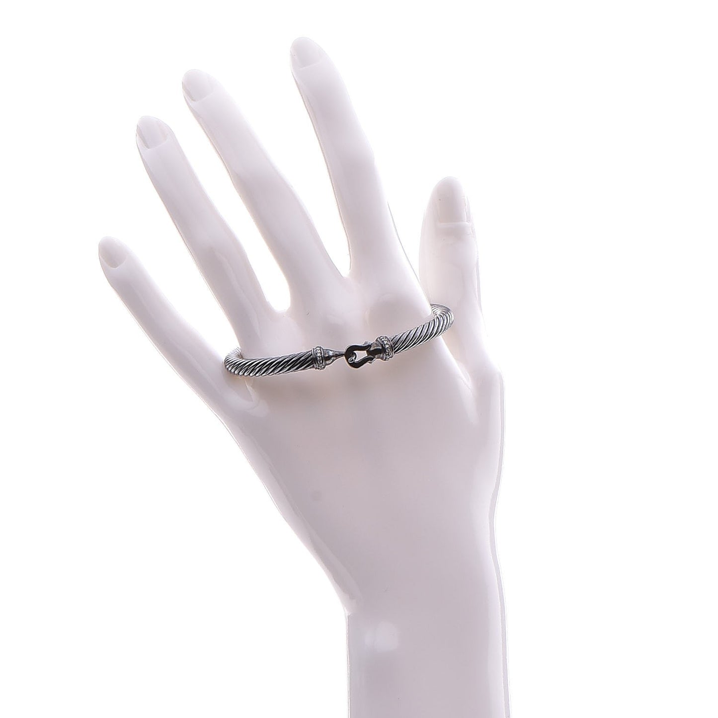 Darkened Sterling Silver Diamond 5mm Cable Buckle Bracelet M