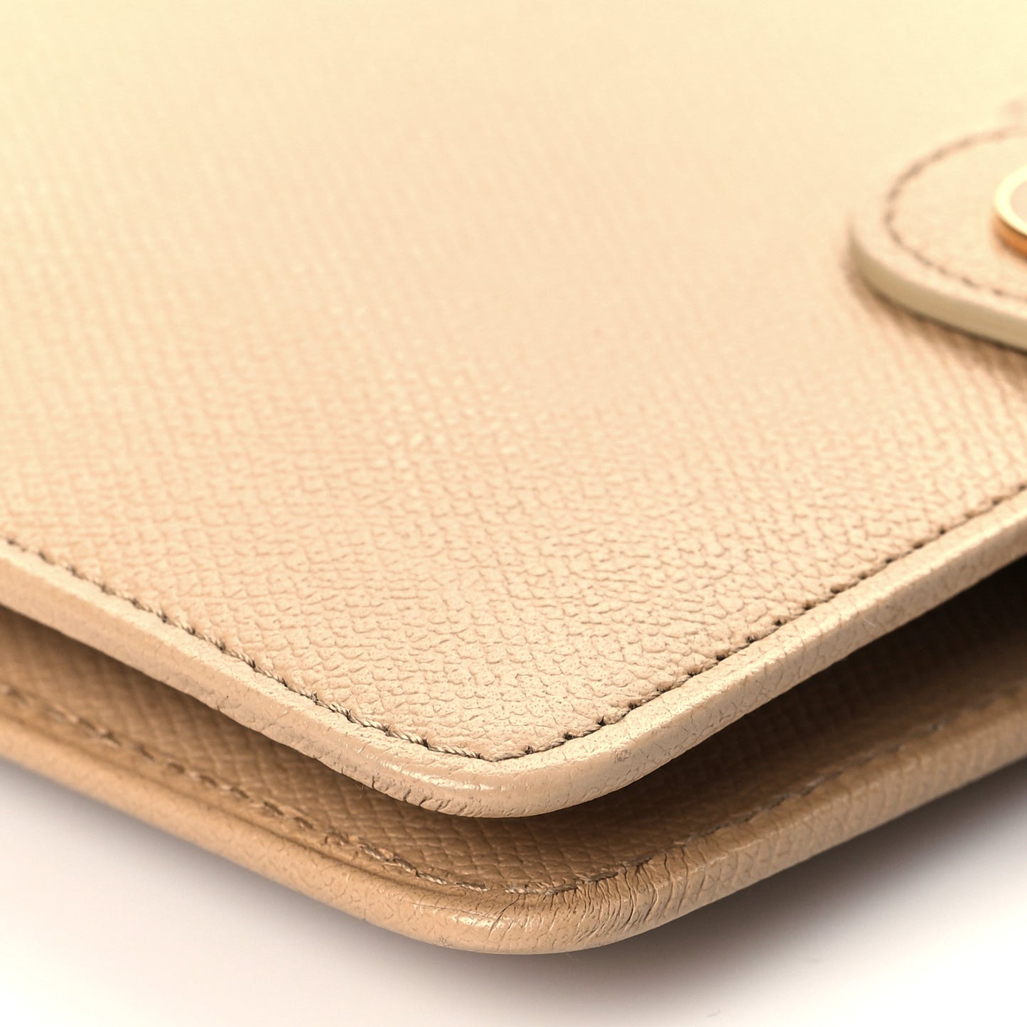 Grained Calfskin CC Button Pocket Agenda Cover Beige
