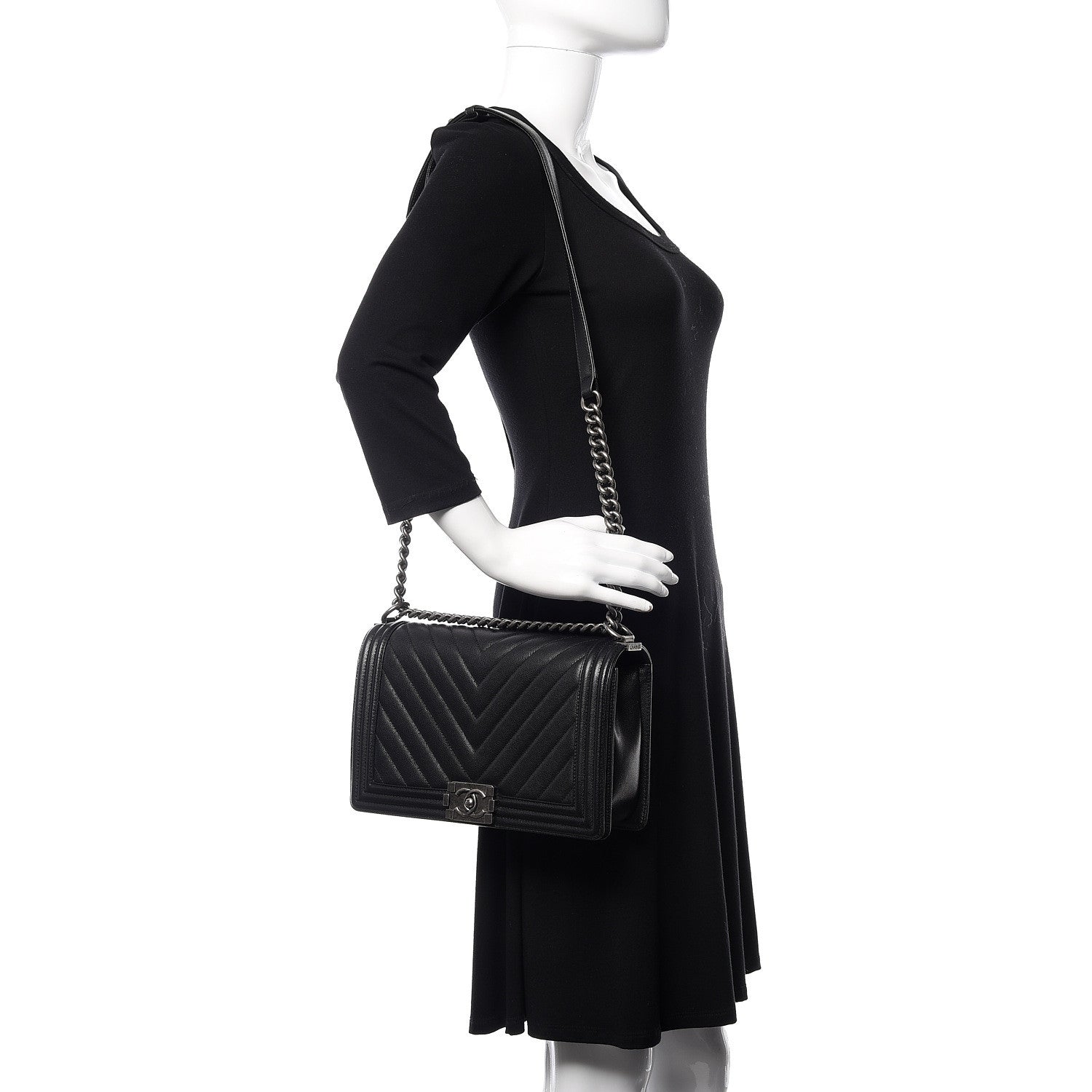 Chanel Caviar Chevron Quilted New Medium Boy Flap Black 2 of 11