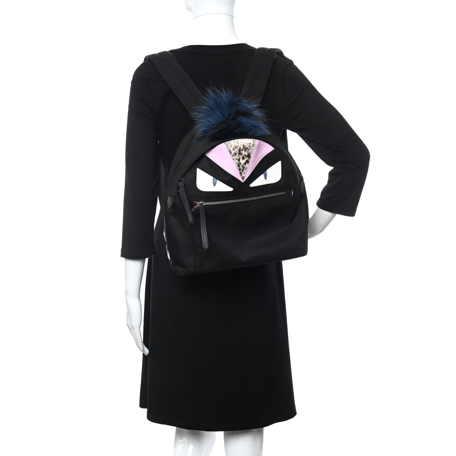 Fendi Nylon Vitello Fox Goat Fur Monster Eyes Backpack Black Multicolor Sky 2 of 12