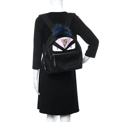 Fendi Nylon Vitello Fox Goat Fur Monster Eyes Backpack Black Multicolor Sky 2 of 12
