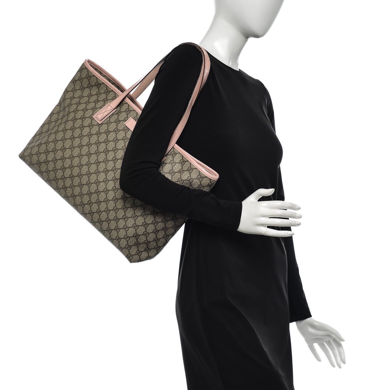 Gucci GG Supreme Monogram Medium Zippered Shopping Tote Pink 2 of 7