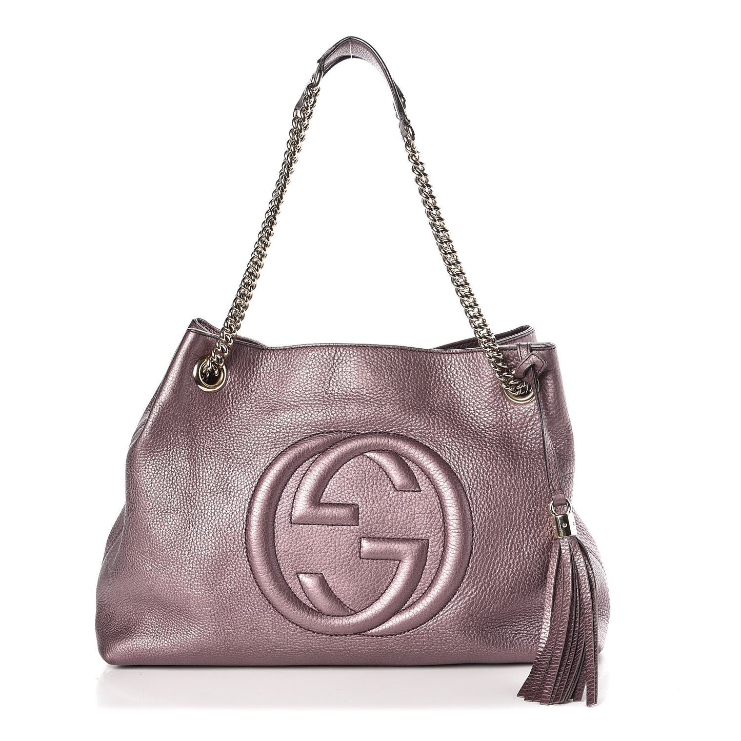 Metallic Pebbled Calfskin Medium Soho Chain Shoulder Bag Purple