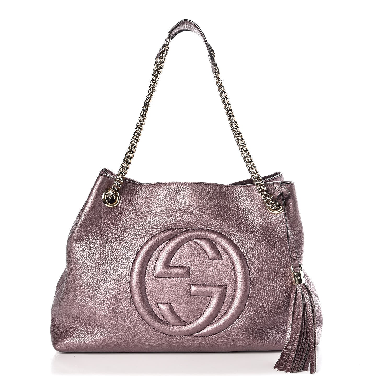 Gucci Metallic Pebbled Calfskin Medium Soho Chain Shoulder Bag Purple 1 of 7