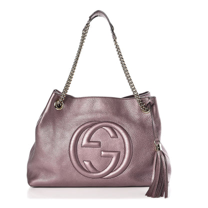 Gucci Metallic Pebbled Calfskin Medium Soho Chain Shoulder Bag Purple 1 of 7