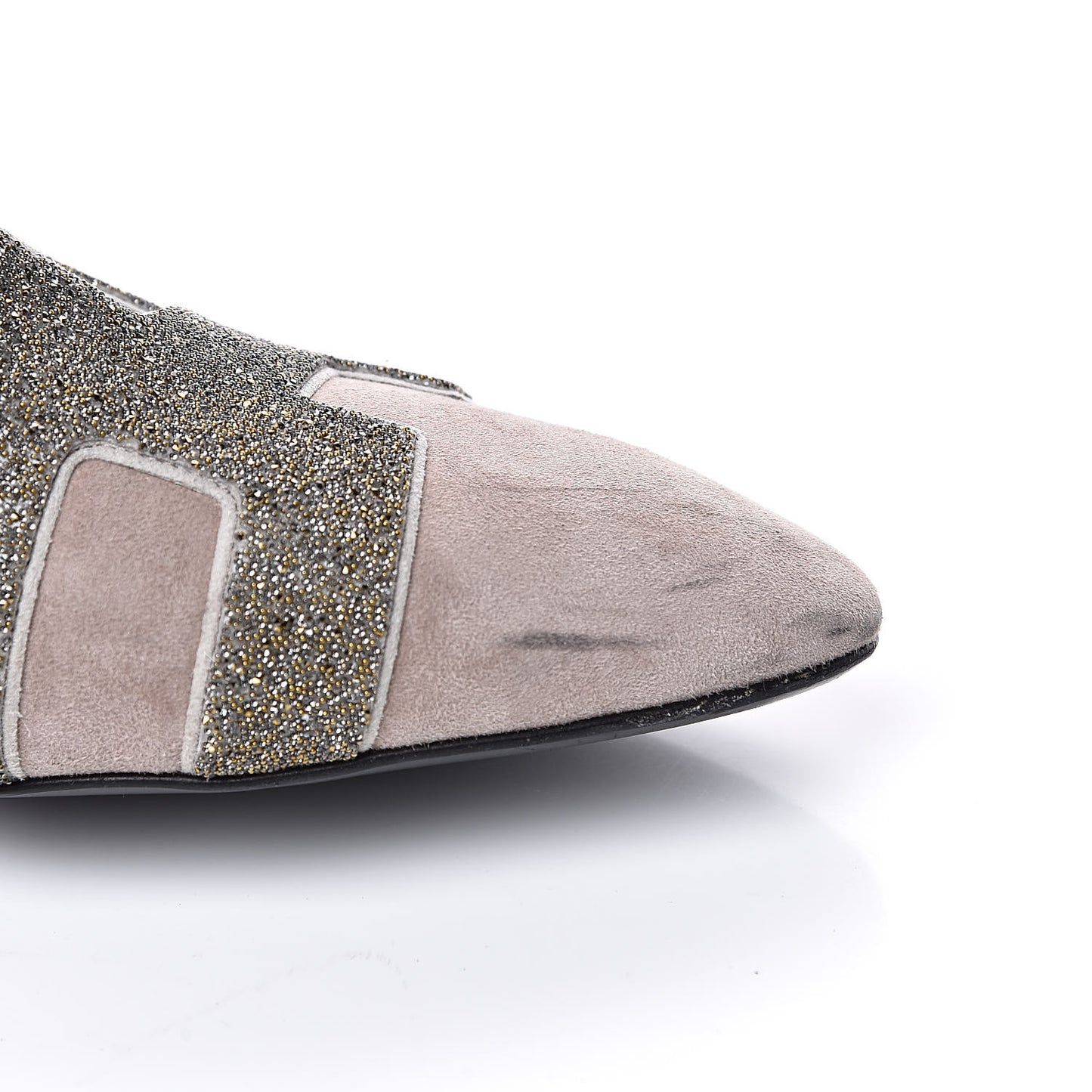 Suede Goatskin Crystal Roxane Mules 38 Champagne Rose Grey