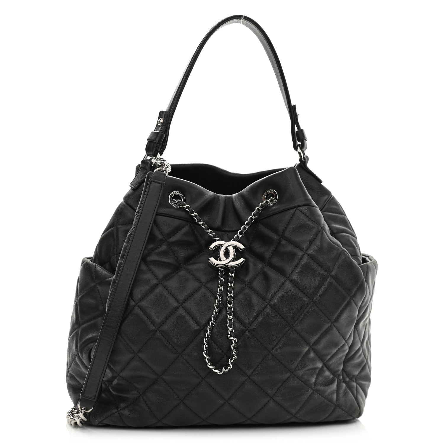 Chanel Lambskin Quilted CC Chain Bucket Bag Black 1 of 16