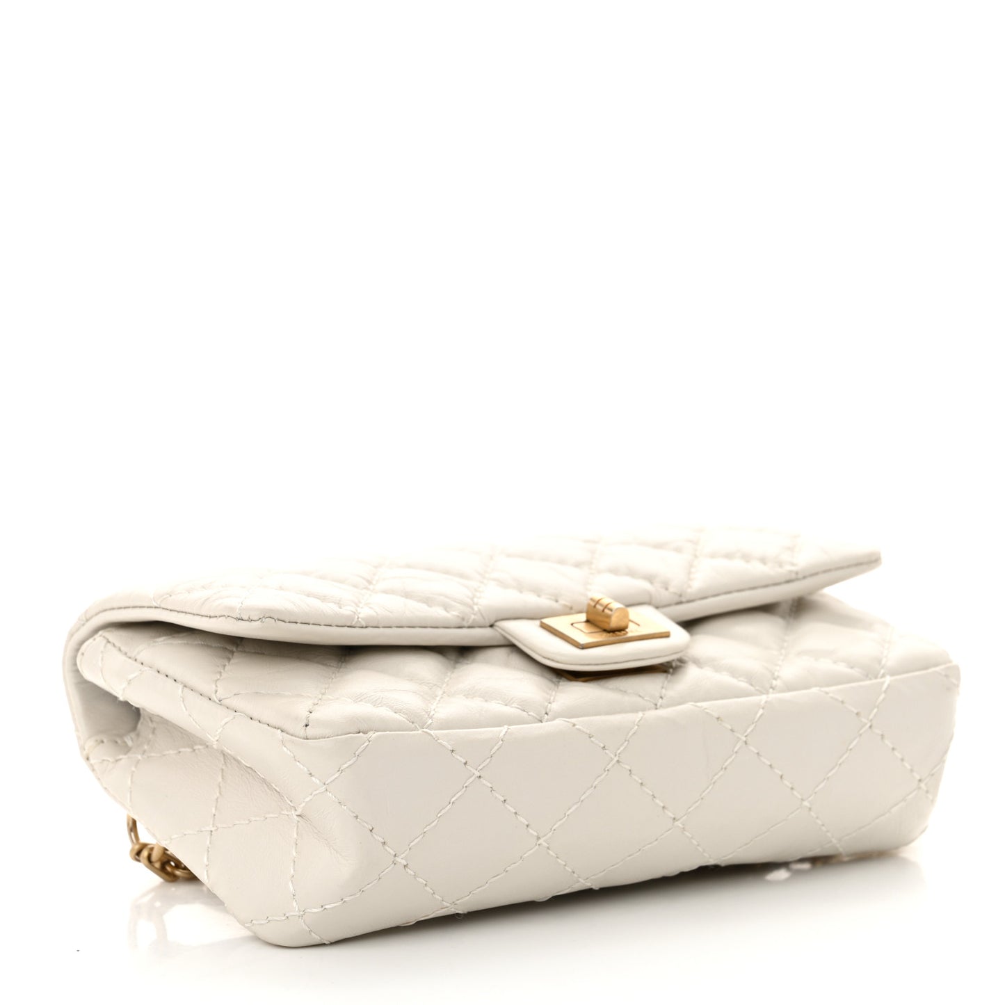 Aged Calfskin Quilted 2.55 Reissue Flap Belt Bag White