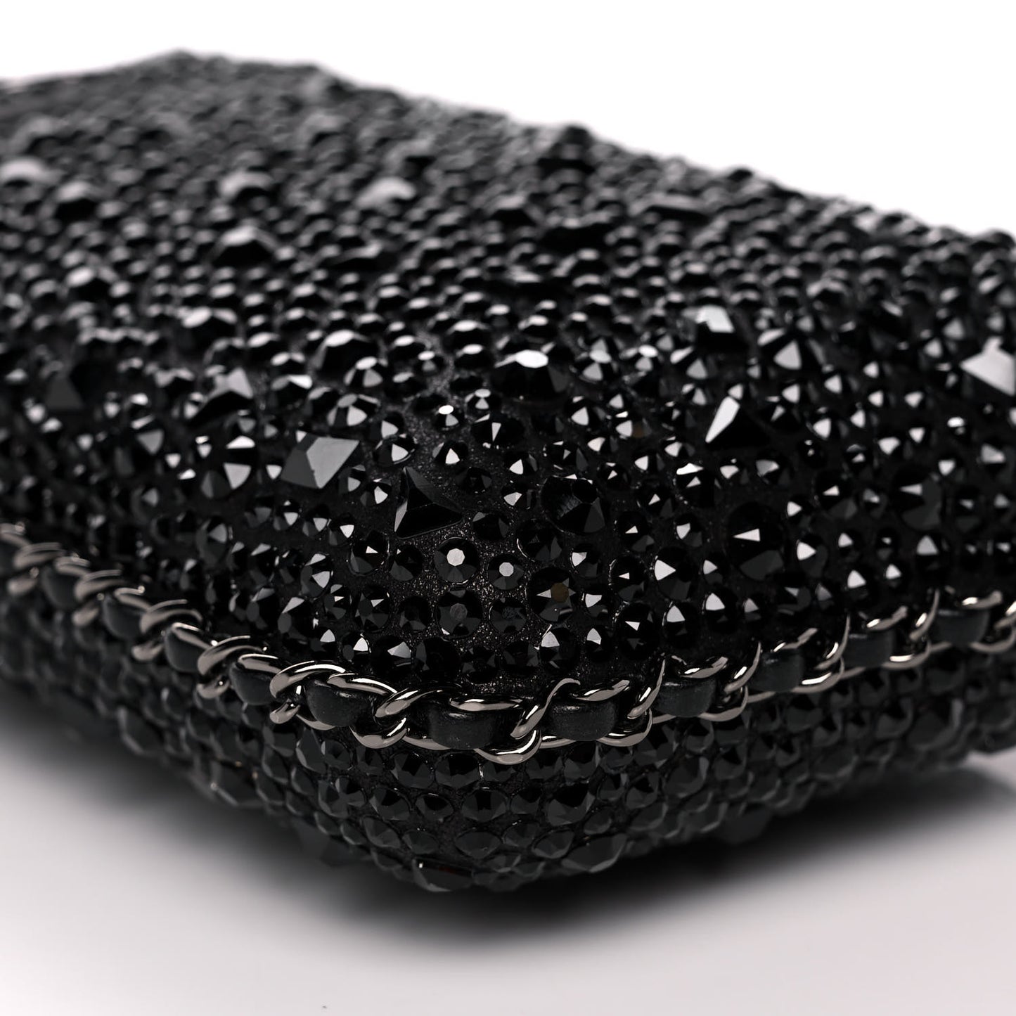 Satin Crystal Chain Around Phone Holder Black