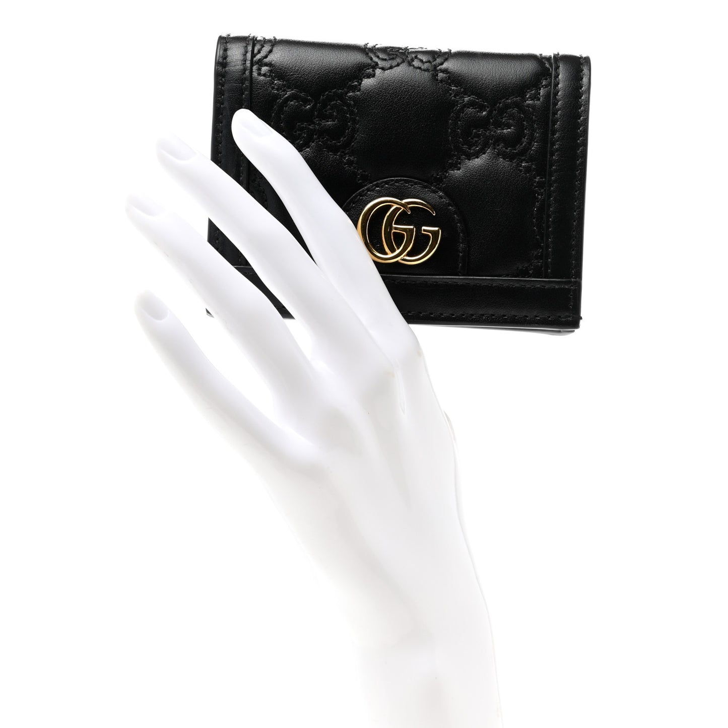 Calfskin GG Matelasse Card Case Wallet Black