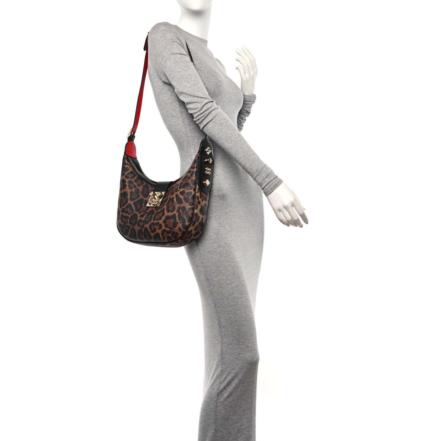 Christian Louboutin Calfskin Leopard Print Carasky Shoulder Bag Black 3 of 11