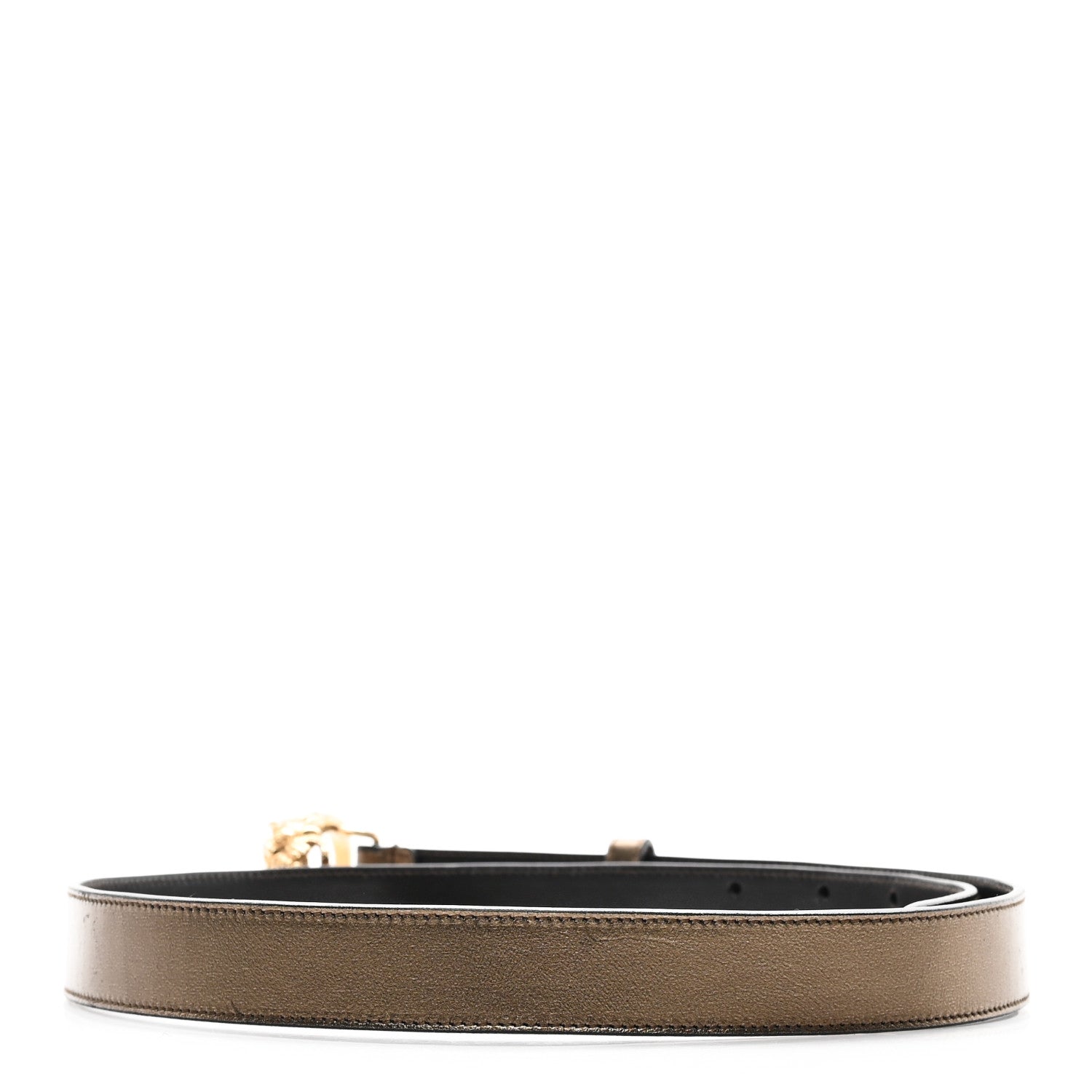 Gucci Metallic Moon Calfskin Tiger Head 35mm Belt 80 32 Bronze 2 of 5
