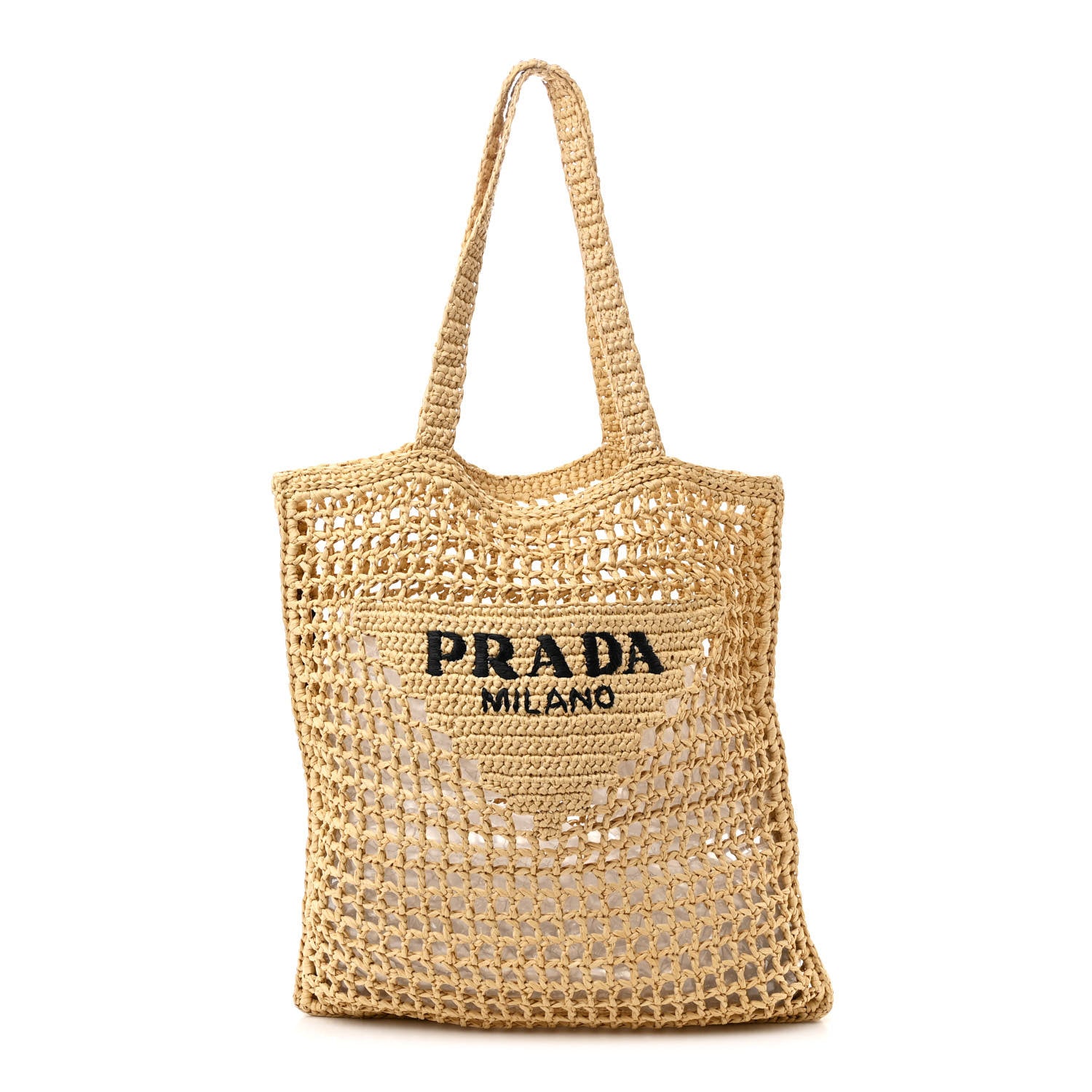 Prada Yarn Raffia Effect Crochet Logo Embroidered Tote Bag Naturale 1 of 10