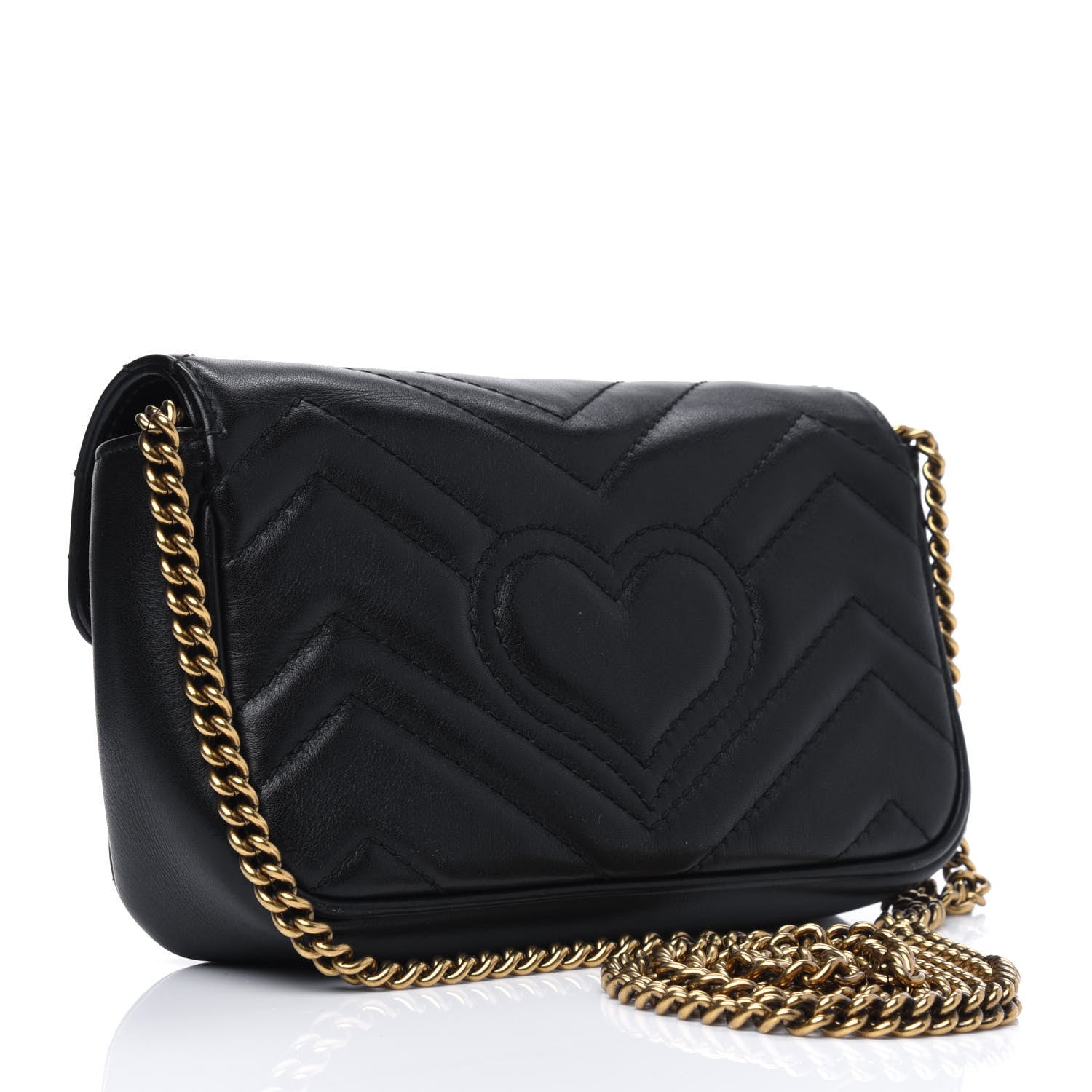 Gucci Calfskin Matelasse Super Mini GG Marmont Shoulder Bag Black 3 of 16