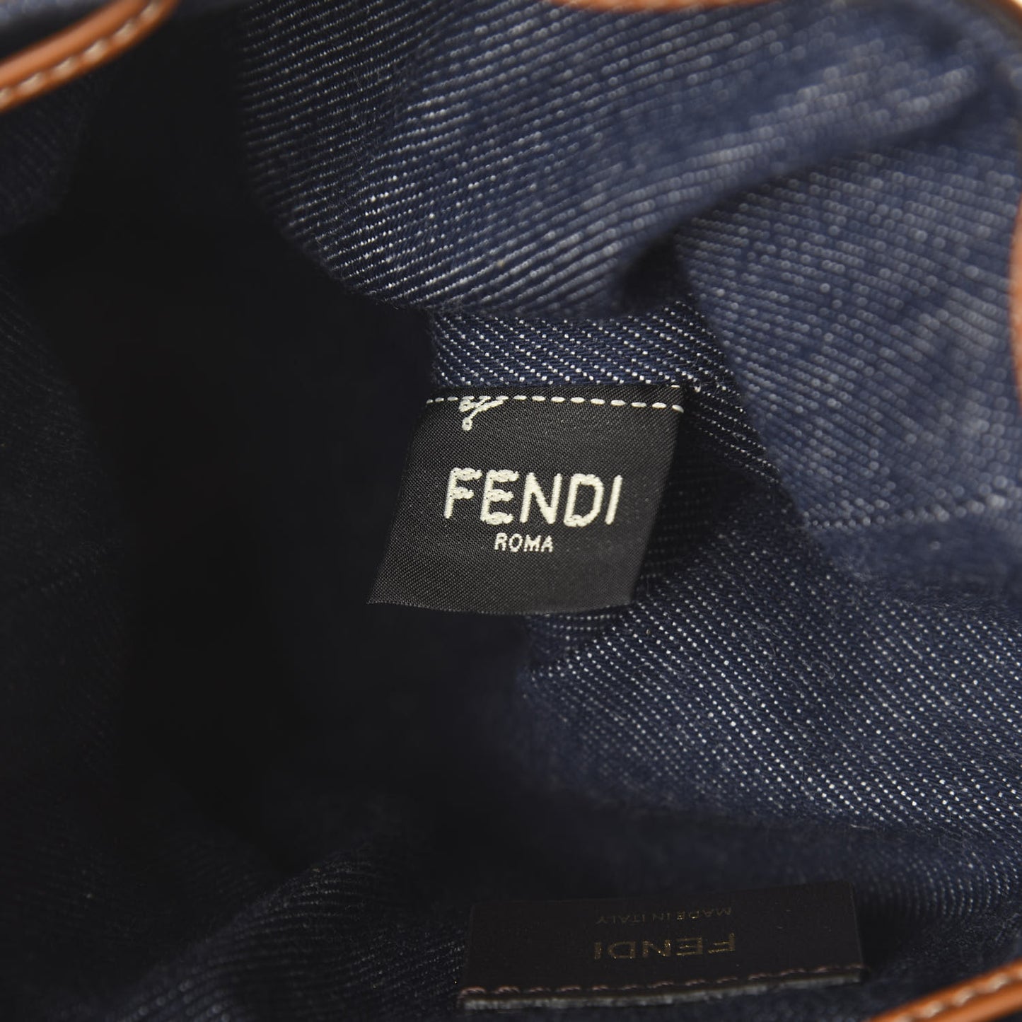Denim Vitello King F is Fendi FF Embroidered Mini Mon Tresor Bucket Bag Blue Cuoio