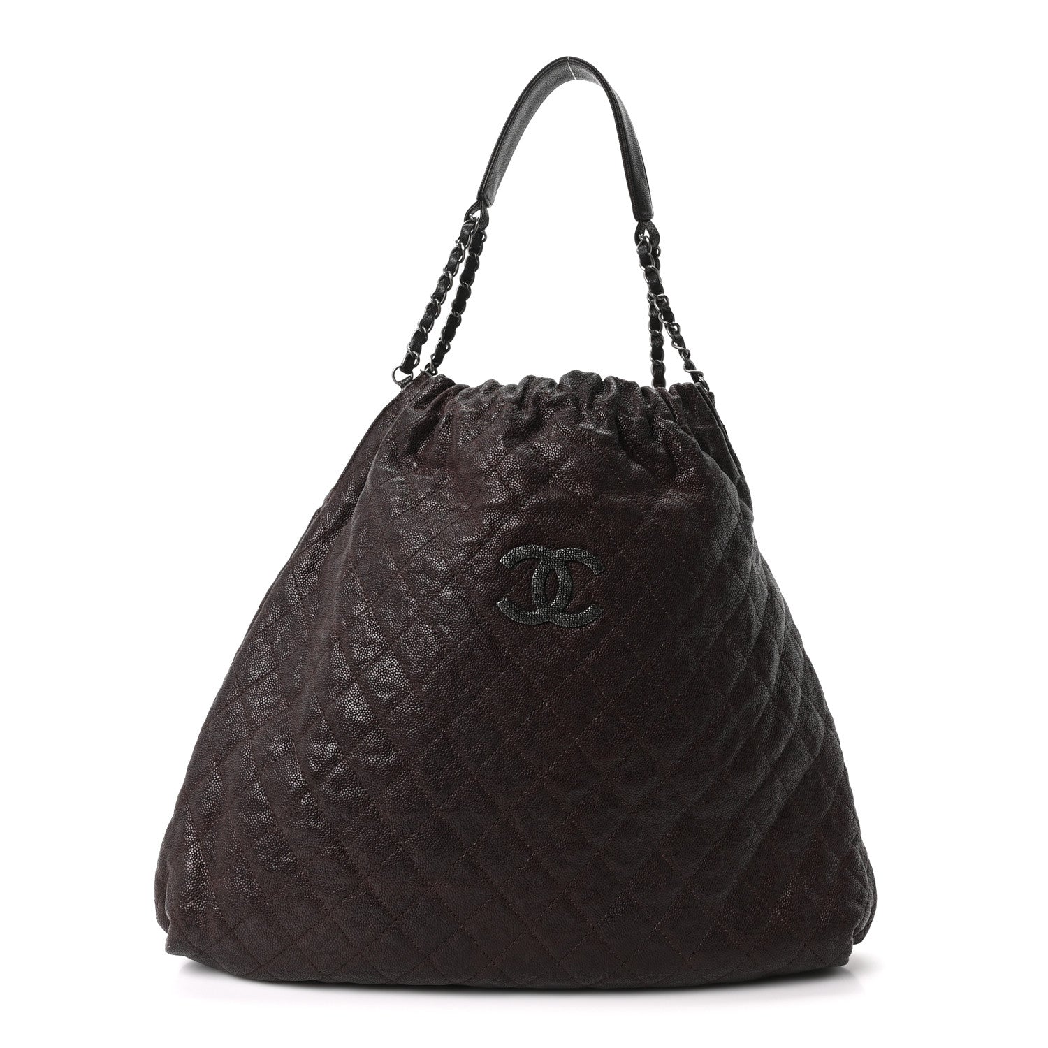 Chanel Distressed Glazed Caviar Quilted Large Elastic Tote Dark Brown 1 of 9