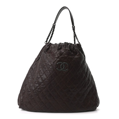 Chanel Distressed Glazed Caviar Quilted Large Elastic Tote Dark Brown 1 of 9