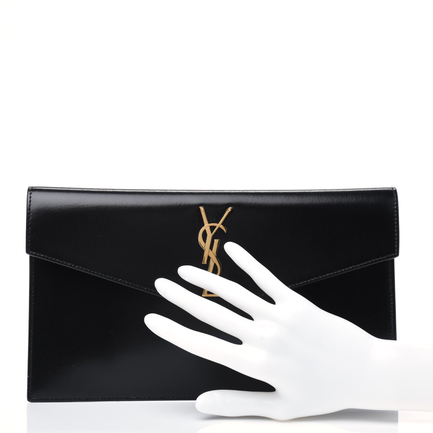 Saint Laurent Smooth Shiny Calfskin Monogram Uptown Pouch Black 2 of 8