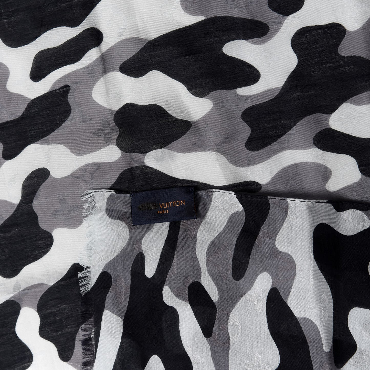 Cotton Silk Monogram Camouflage Stole Black