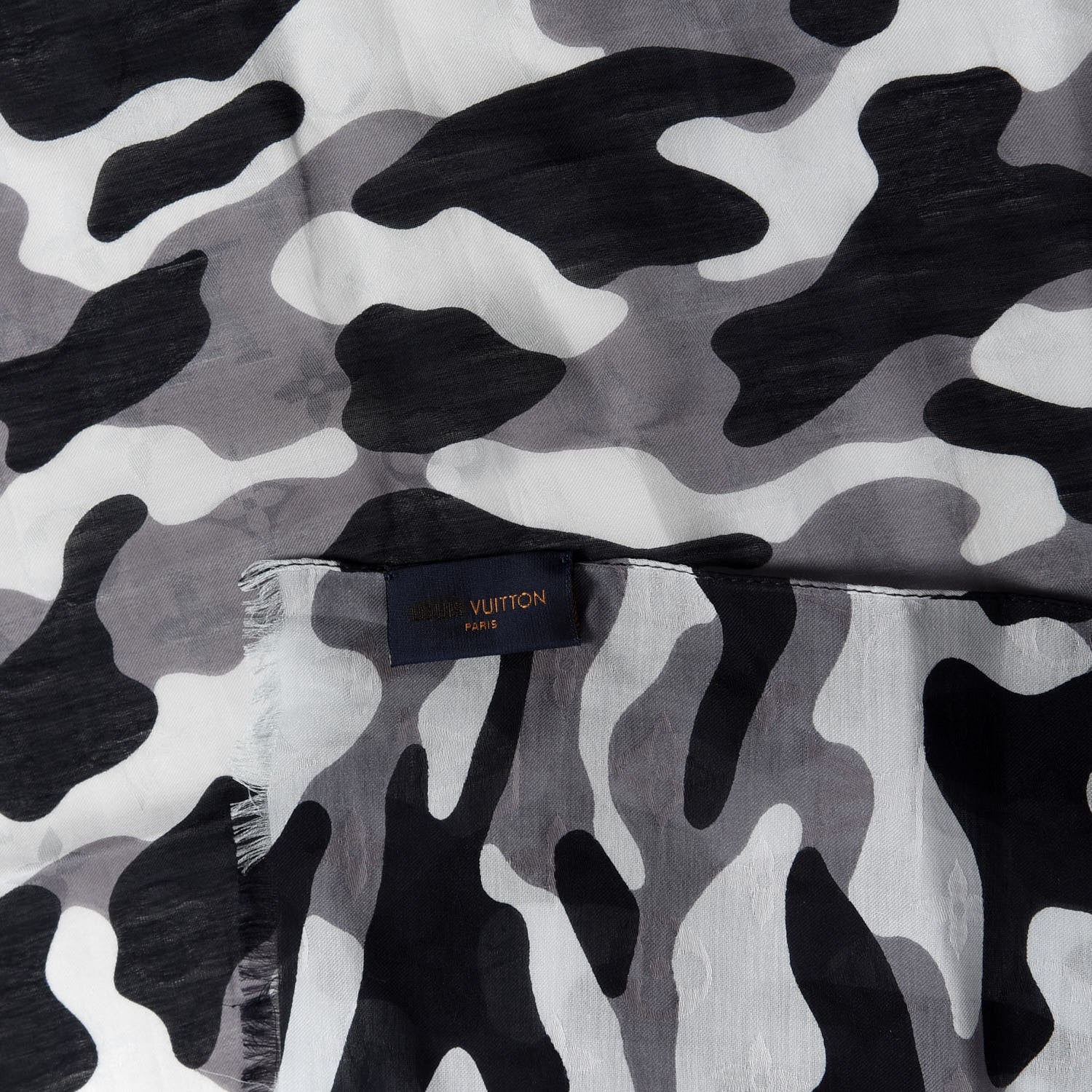 Louis Vuitton Cotton Silk Monogram Camouflage Stole Black 2 of 4