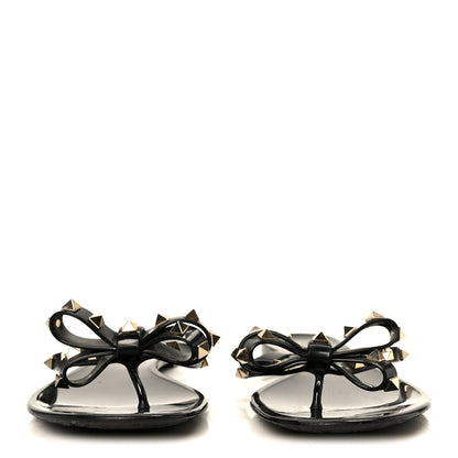 Valentino Garavani PVC Jelly Rockstud Bow Thong Sandals 41 Black 3 of 8