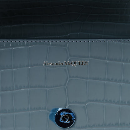 Alexander McQueen Shiny Crocodile Embossed Jeweled Satchel Blue Grey 8 of 17