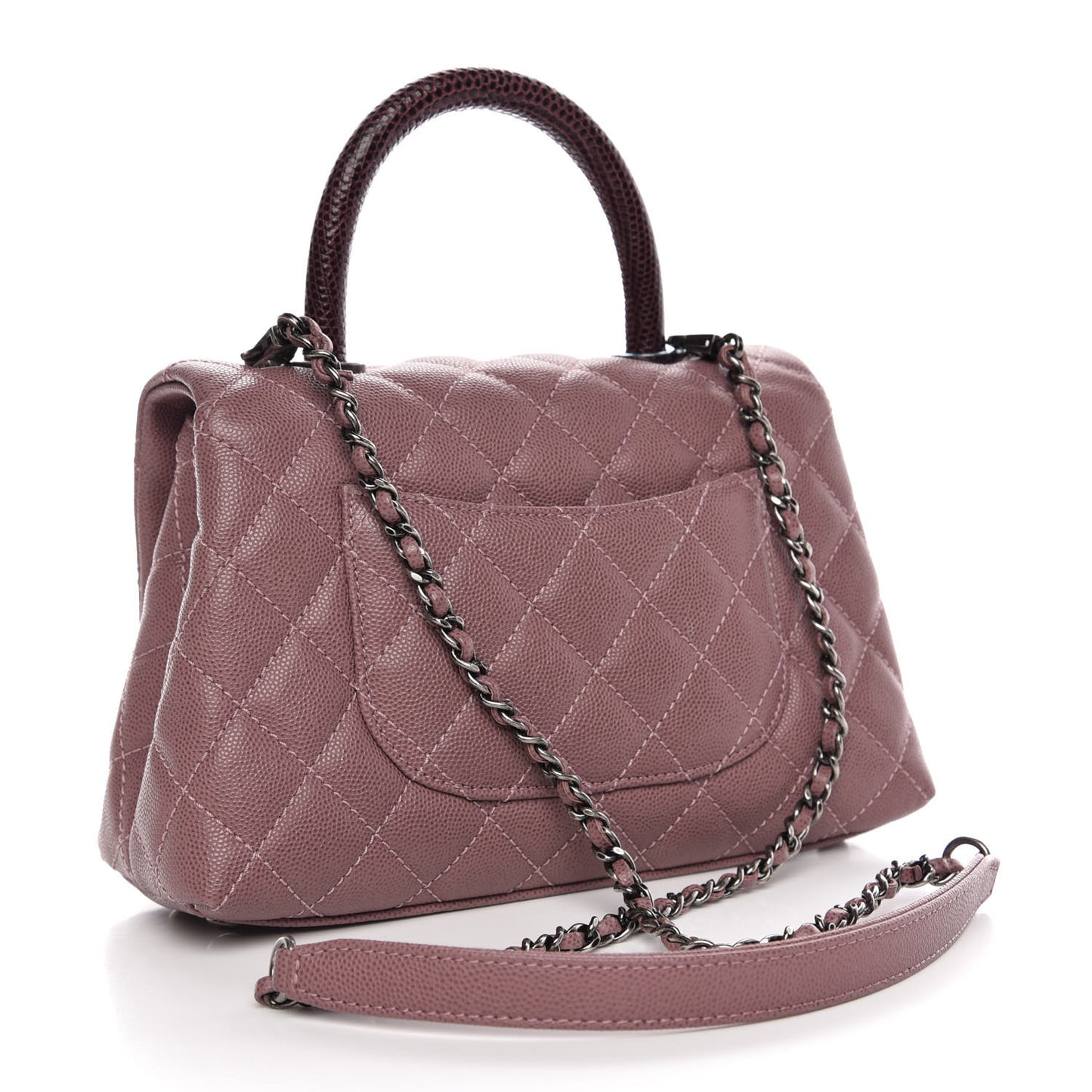 Caviar Lizard Quilted Mini Coco Handle Flap Pink