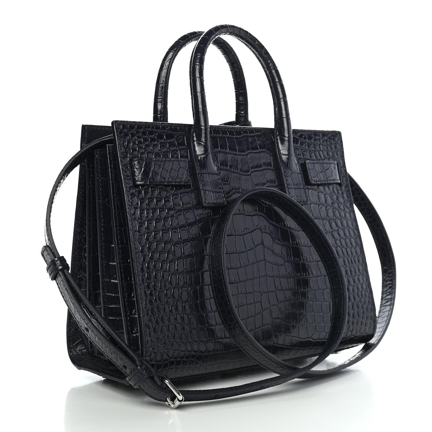 Saint Laurent Calfskin Crocodile Embossed Nano Sac De Jour Navy 3 of 9