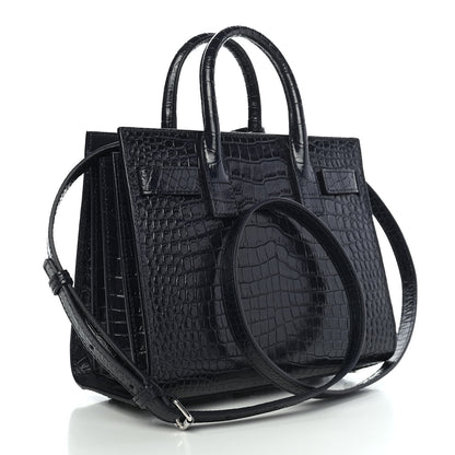 Saint Laurent Calfskin Crocodile Embossed Nano Sac De Jour Navy 3 of 9