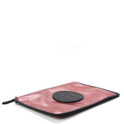 Fendi Glazed Fabric Vitello Century FF 1974 Stamp Patch Flat Pouch Rosso Black 4 of 7