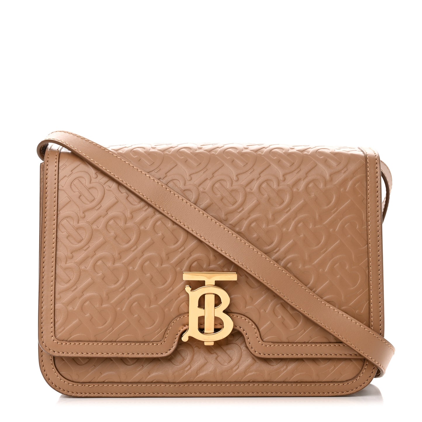 Calfskin Monogram Embossed Medium TB Bag Light Camel