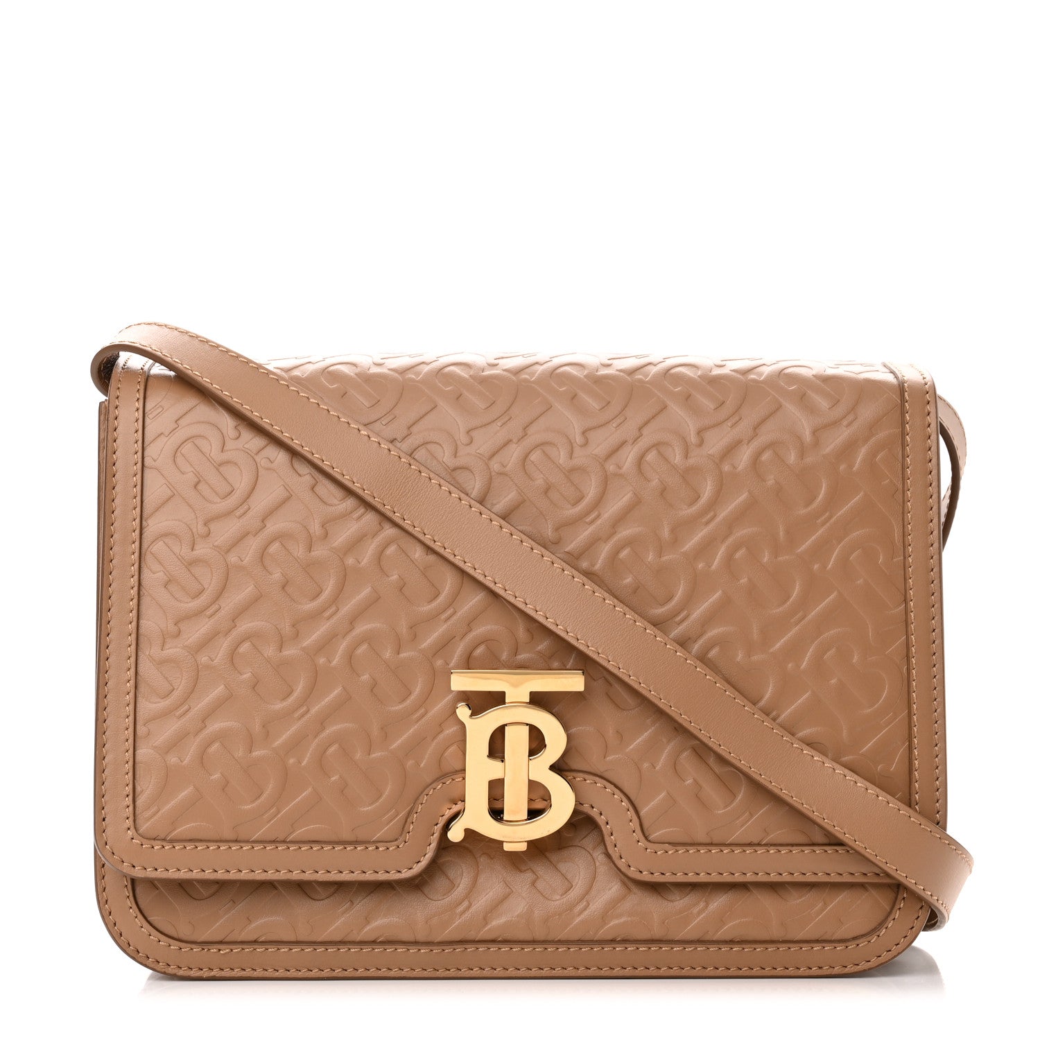 Burberry Calfskin Monogram Embossed Medium TB Bag Light Camel 1 of 10