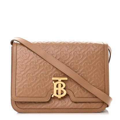 Burberry Calfskin Monogram Embossed Medium TB Bag Light Camel 1 of 10