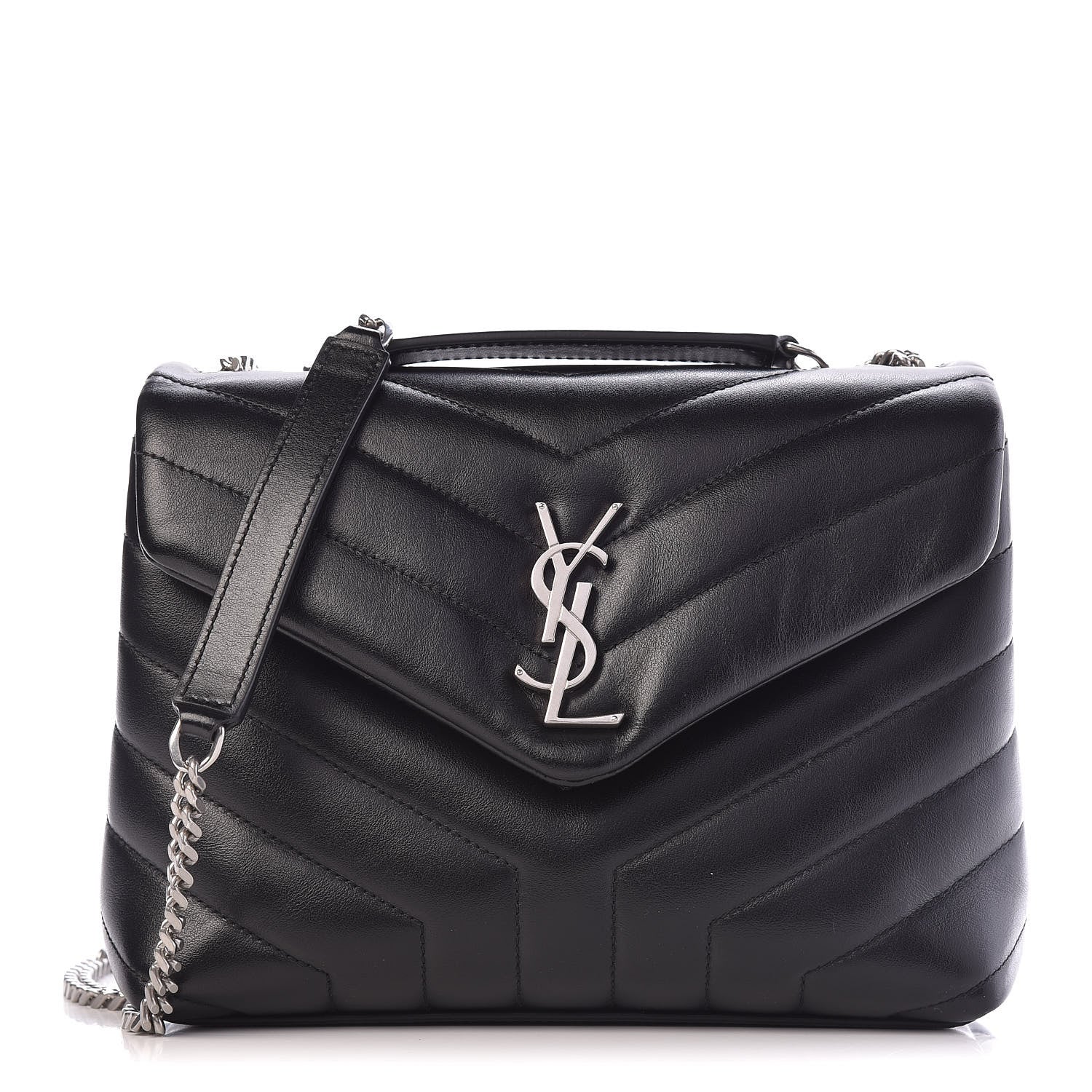 Saint Laurent Calfskin Y Quilted Monogram Small Loulou Chain Satchel Black 1 of 13