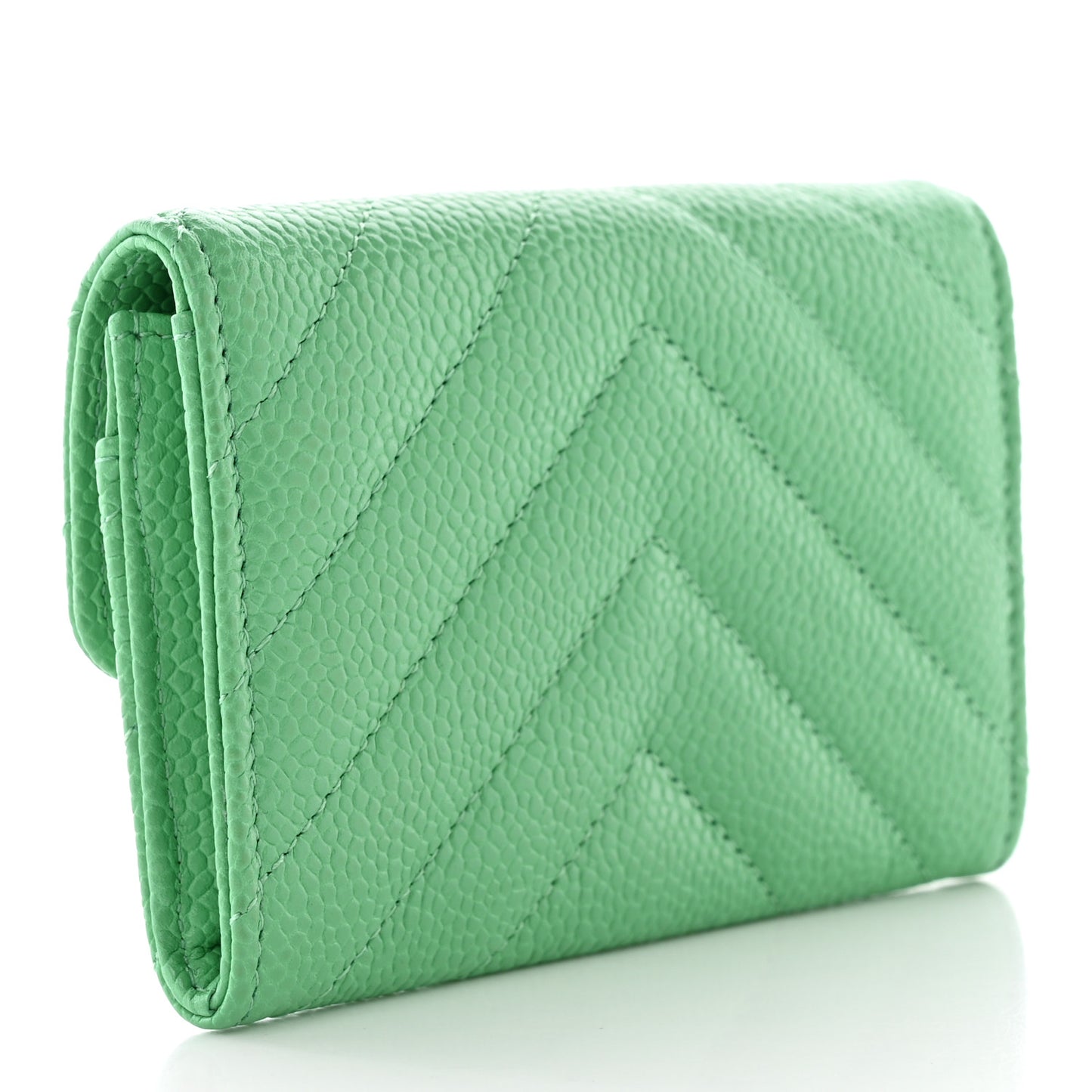 Caviar Chevron Quilted Flap Card Holder Green